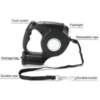HKM-801747 3-in-1 Retractable Dog Leash with Flashlight and Built-in Waste Bag Dispenser - Durable ABS and Nylon Design, 4.5m Length, Supports Up to 45kg