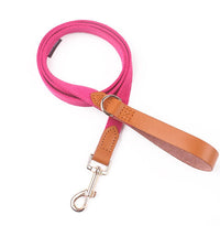 HKM-341843 Canvas Dog Collar with Hand-Holding Rope and Leather Stitching in Various Colors