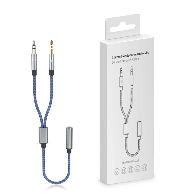 KTX-768019 3.5mm Y Splitter Adapter - 2 Male to 1 Female Audio Cable for Earphones and Microphones on Computer and Laptop