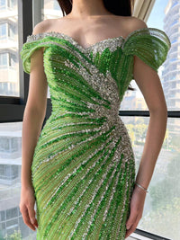 HKM-879635 Elegant Green Evening Gown for Ladies - Style EZ25221