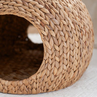 HKM-464467 Natural Water Hyacinth Woven Circular Cat Bed with Handle - 18"x18"x18" - Eco-Friendly Design