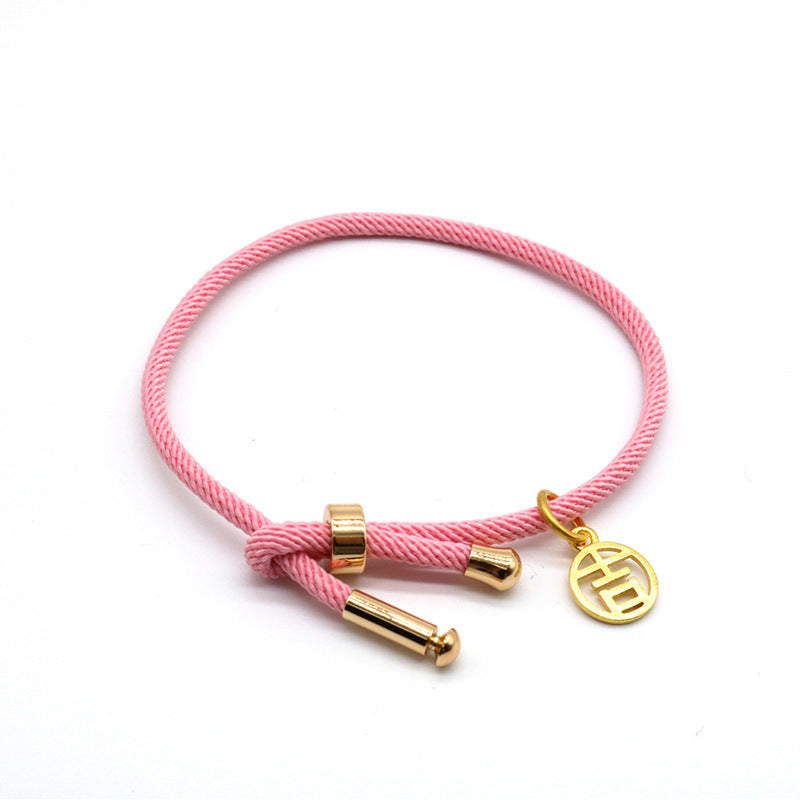 HKM-511315 3D Hard Gold Geometric Pendant on Milan Rope Bracelet - Unisex Design in Durable Cowhide