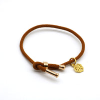 HKM-511315 3D Hard Gold Geometric Pendant on Milan Rope Bracelet - Unisex Design in Durable Cowhide