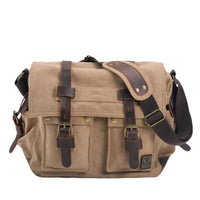 HKM-712659 Vintage Waterproof Canvas Leather Crossbody Bag for SLR Camera and Leisure Photography