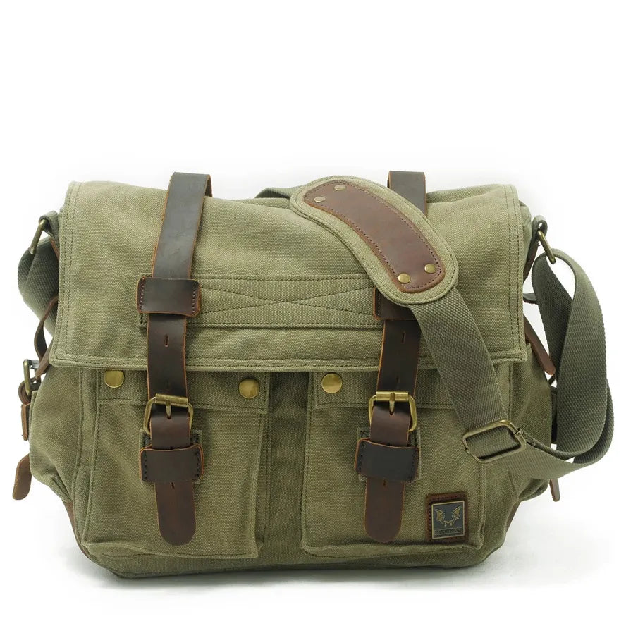 KTX-712659 Vintage Waterproof Canvas Leather Crossbody Bag for SLR Camera and Leisure Photography
