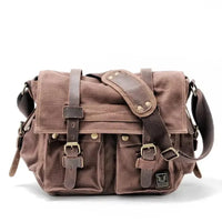 HKM-712659 Vintage Waterproof Canvas Leather Crossbody Bag for SLR Camera and Leisure Photography