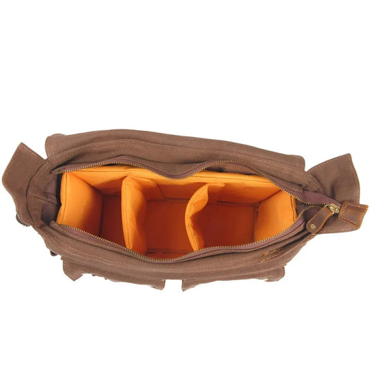 KTX-712659 Vintage Waterproof Canvas Leather Crossbody Bag for SLR Camera and Leisure Photography