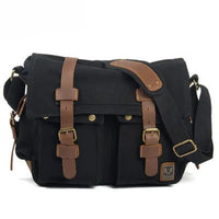 HKM-712659 Vintage Waterproof Canvas Leather Crossbody Bag for SLR Camera and Leisure Photography