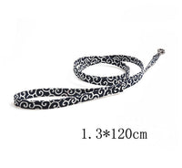 HKM-979091 Denim Blue Floral Design Adjustable Dog Collar with Metal Buckle and Leash