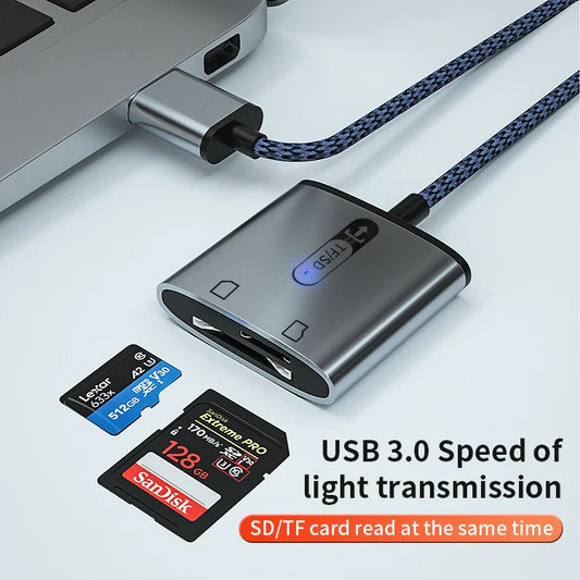 KTX-576019 Dual Port USB 3.0 OTG Card Reader for TF/SD Cards - Simultaneous Access