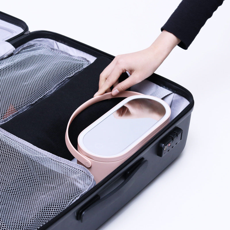 HKM-384211 Portable Makeup Mirror with LED Light and Touch Control, Ideal for Travel and Desktop Use