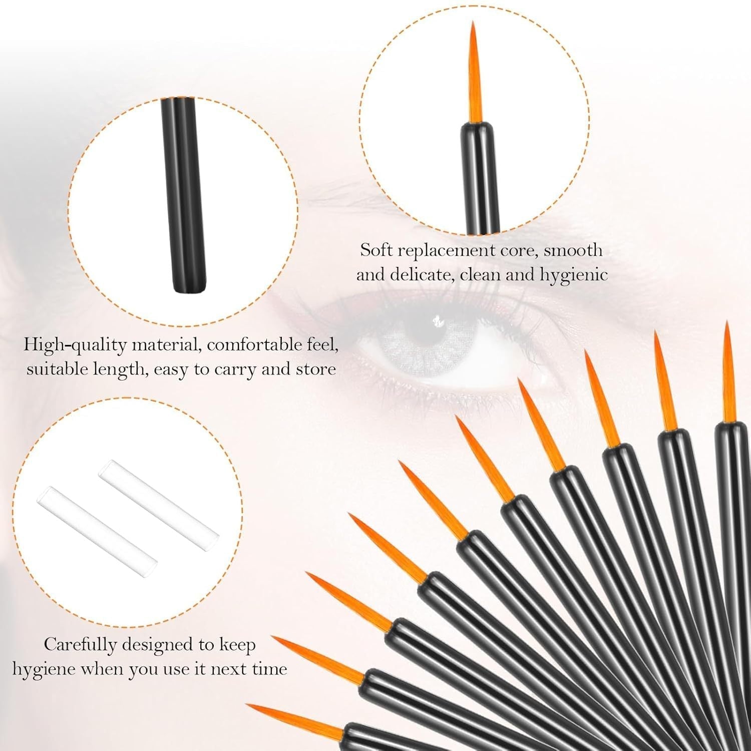 HKM-447571 Ultra-Fine Disposable Eyeliner Brushes - 100-Pack Black Applicators for Precise Make-Up Application