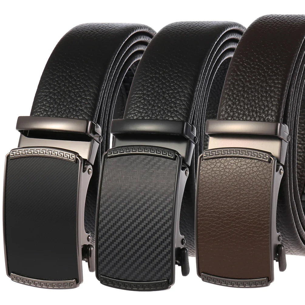 KTX-994899 Men's Automatic Buckle Belt in First Layer Leather, Model LY36-0191-5