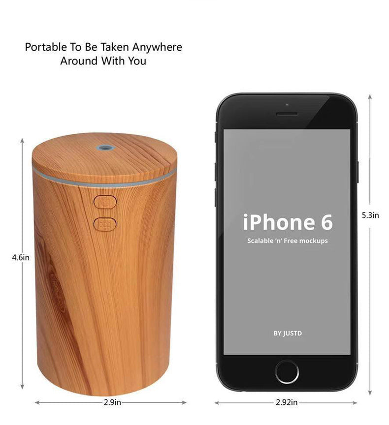 HKM-156499 USB Wood Grain Aroma Diffuser and Humidifier for Vehicles, 2-8 Hour Timer, Compact Design