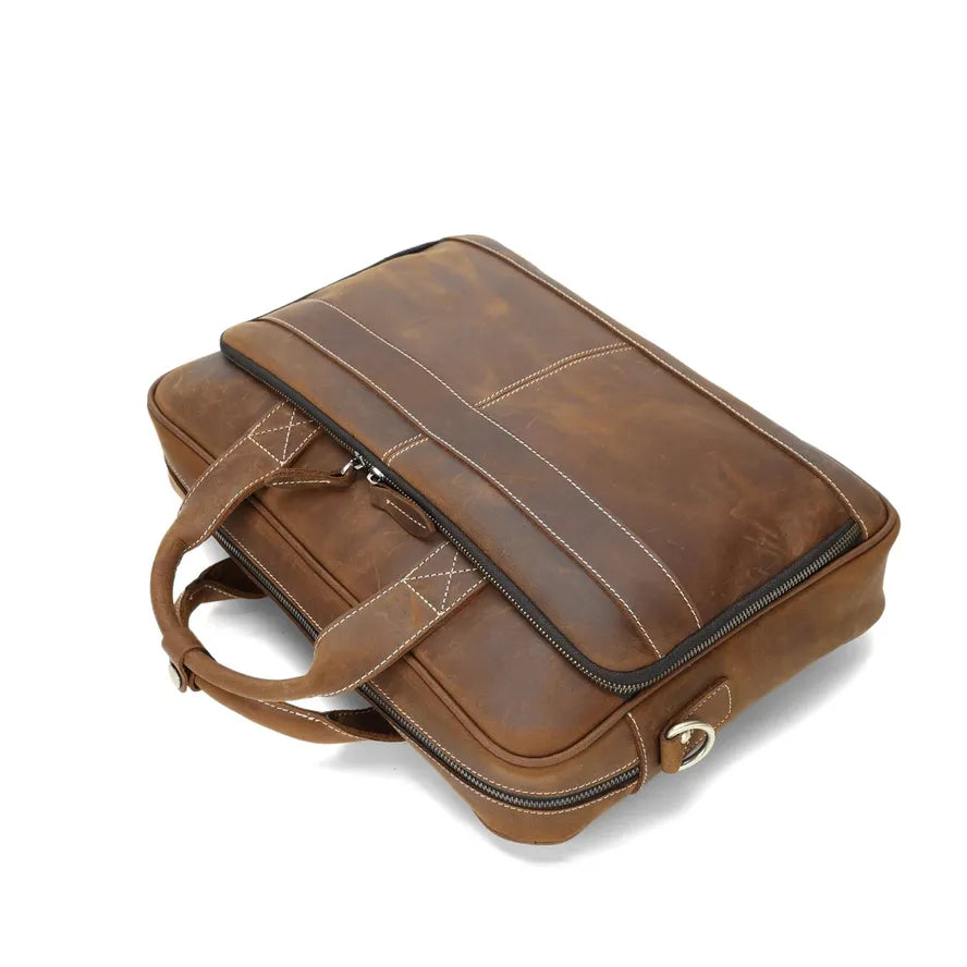 KTX-138835 Genuine Leather Crossbody Briefcase for Men - Versatile Laptop Business Bag