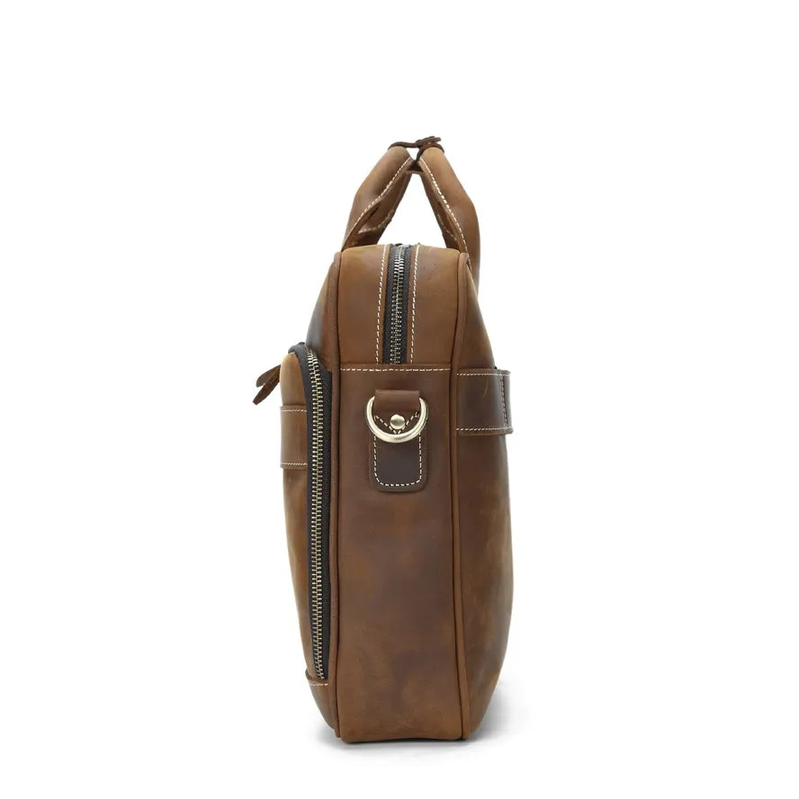 HKM-758483 Genuine Leather Crossbody Briefcase for Men - Versatile Laptop Business Bag