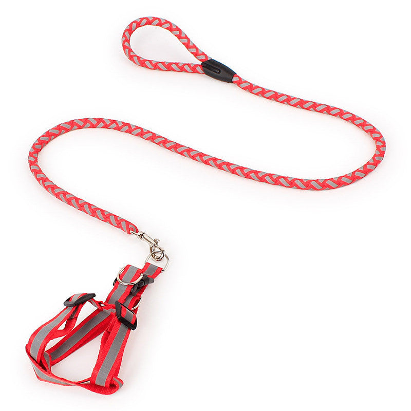 HKM-253907 Reflective Nylon Braided Traction Rope and Adjustable Chest Strap for Dogs