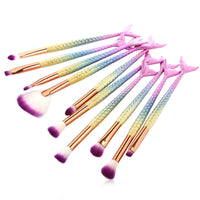 HKM-771795 Colorful Mermaid Makeup Brush Set with 10 Nylon Brushes for Eye Makeup