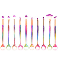 HKM-771795 Colorful Mermaid Makeup Brush Set with 10 Nylon Brushes for Eye Makeup