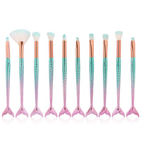 HKM-771795 Colorful Mermaid Makeup Brush Set with 10 Nylon Brushes for Eye Makeup