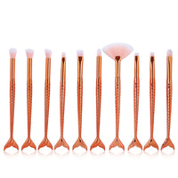 HKM-771795 Colorful Mermaid Makeup Brush Set with 10 Nylon Brushes for Eye Makeup