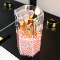HKM-442963 Acrylic Makeup Brush Storage Bucket with Six-Sided Design – Clear and Elegant for Bedroom Organization