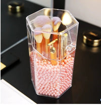 HKM-442963 Acrylic Makeup Brush Storage Bucket with Six-Sided Design – Clear and Elegant for Bedroom Organization