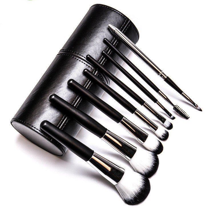 HKM-163859 8-Piece Makeup Brush Set with Wooden Handles for Foundation, Blush, and Eye Shadow Application