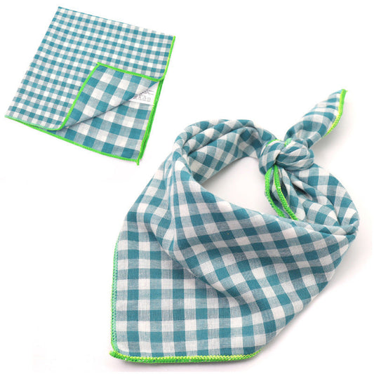 HKM-141971 Plaid Double-Sided Cotton Pet Scarf - Stylish Lattice Design for Pets