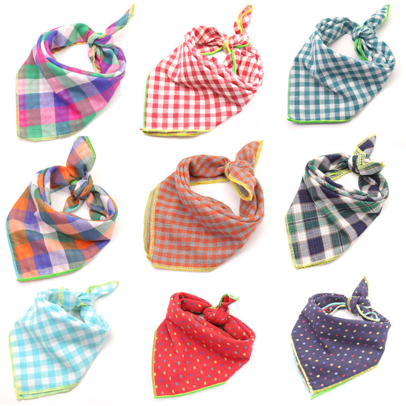HKM-141971 Plaid Double-Sided Cotton Pet Scarf - Stylish Lattice Design for Pets