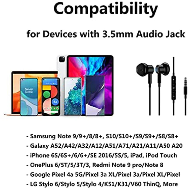 KTX-108307 3.5mm Wired In-Ear Headphones with Microphone and Volume Control for iPhone and Samsung