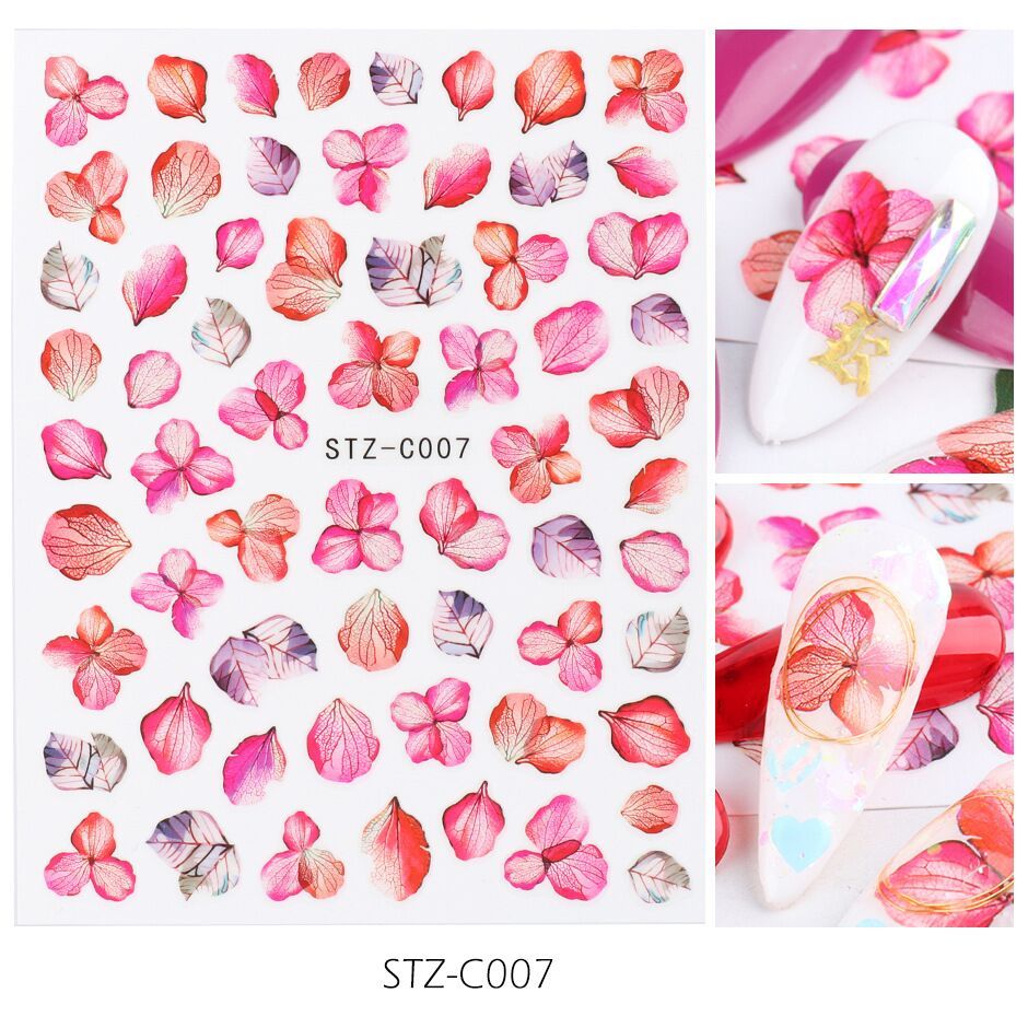 HKM-383443 Japanese Watercolor 3D Nail Stickers - Dried Flowers & Butterflies, 11 Styles