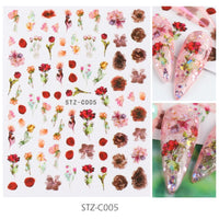 HKM-383443 Japanese Watercolor 3D Nail Stickers - Dried Flowers & Butterflies, 11 Styles