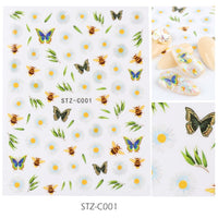 HKM-383443 Japanese Watercolor 3D Nail Stickers - Dried Flowers & Butterflies, 11 Styles