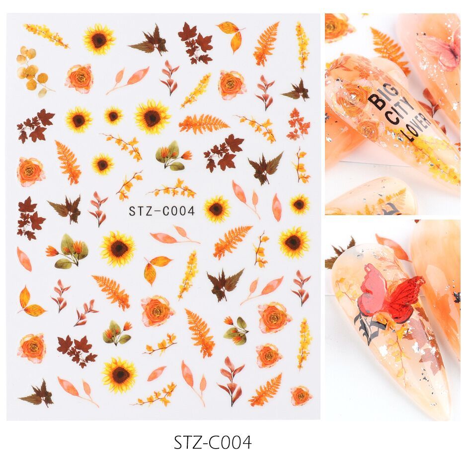 HKM-383443 Japanese Watercolor 3D Nail Stickers - Dried Flowers & Butterflies, 11 Styles