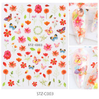 HKM-383443 Japanese Watercolor 3D Nail Stickers - Dried Flowers & Butterflies, 11 Styles