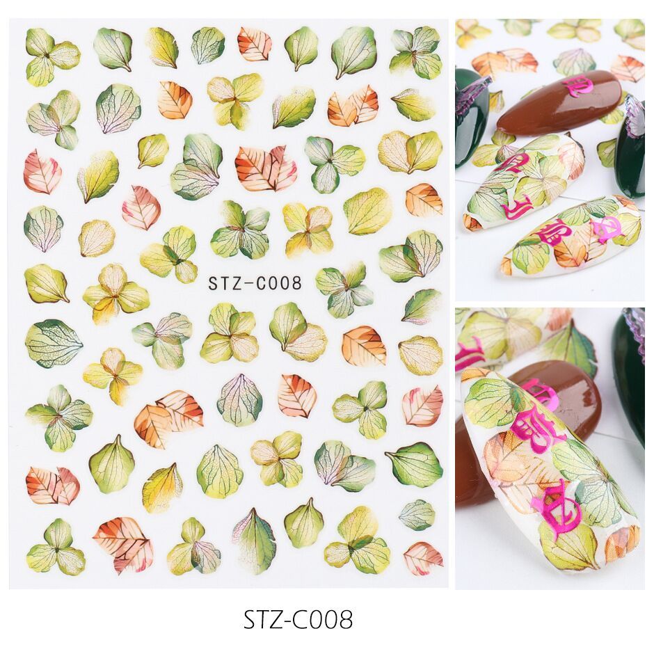 HKM-383443 Japanese Watercolor 3D Nail Stickers - Dried Flowers & Butterflies, 11 Styles
