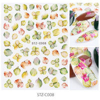 HKM-383443 Japanese Watercolor 3D Nail Stickers - Dried Flowers & Butterflies, 11 Styles
