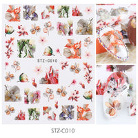 HKM-383443 Japanese Watercolor 3D Nail Stickers - Dried Flowers & Butterflies, 11 Styles