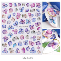 HKM-383443 Japanese Watercolor 3D Nail Stickers - Dried Flowers & Butterflies, 11 Styles