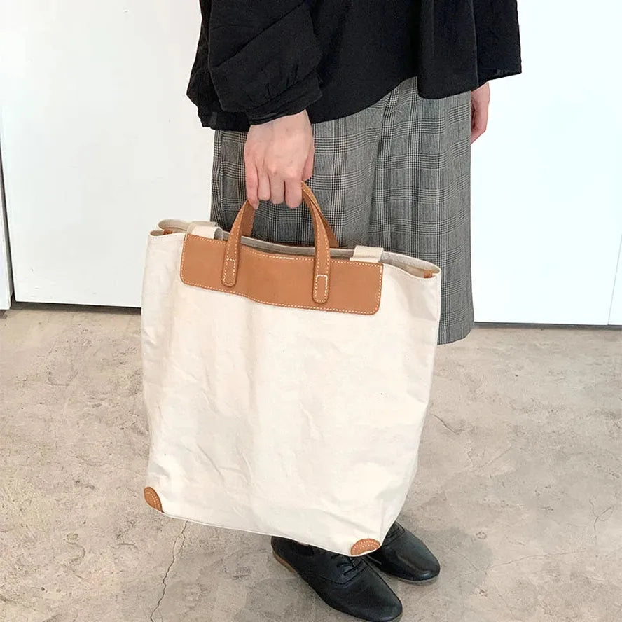 KTX-267603 Large Capacity One Shoulder Handbag with Cowhide Splicing in Japanese Style