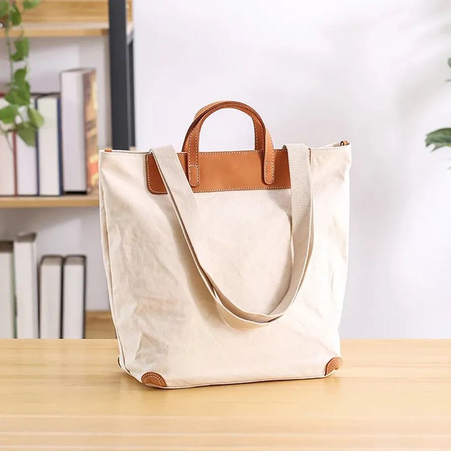 KTX-267603 Large Capacity One Shoulder Handbag with Cowhide Splicing in Japanese Style