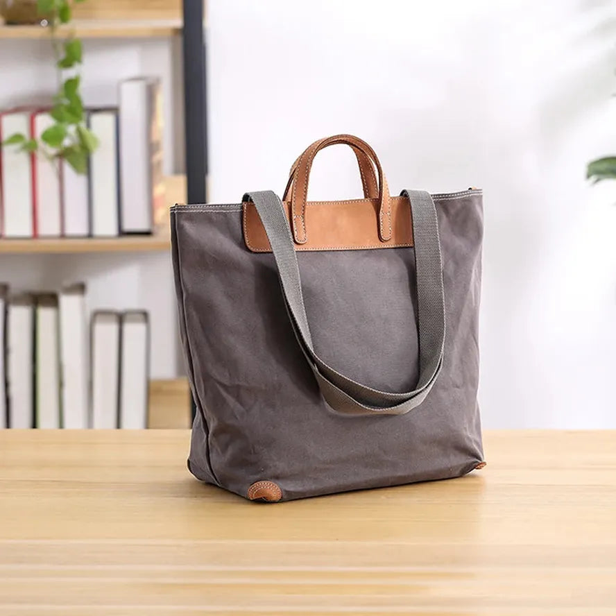 KTX-267603 Large Capacity One Shoulder Handbag with Cowhide Splicing in Japanese Style