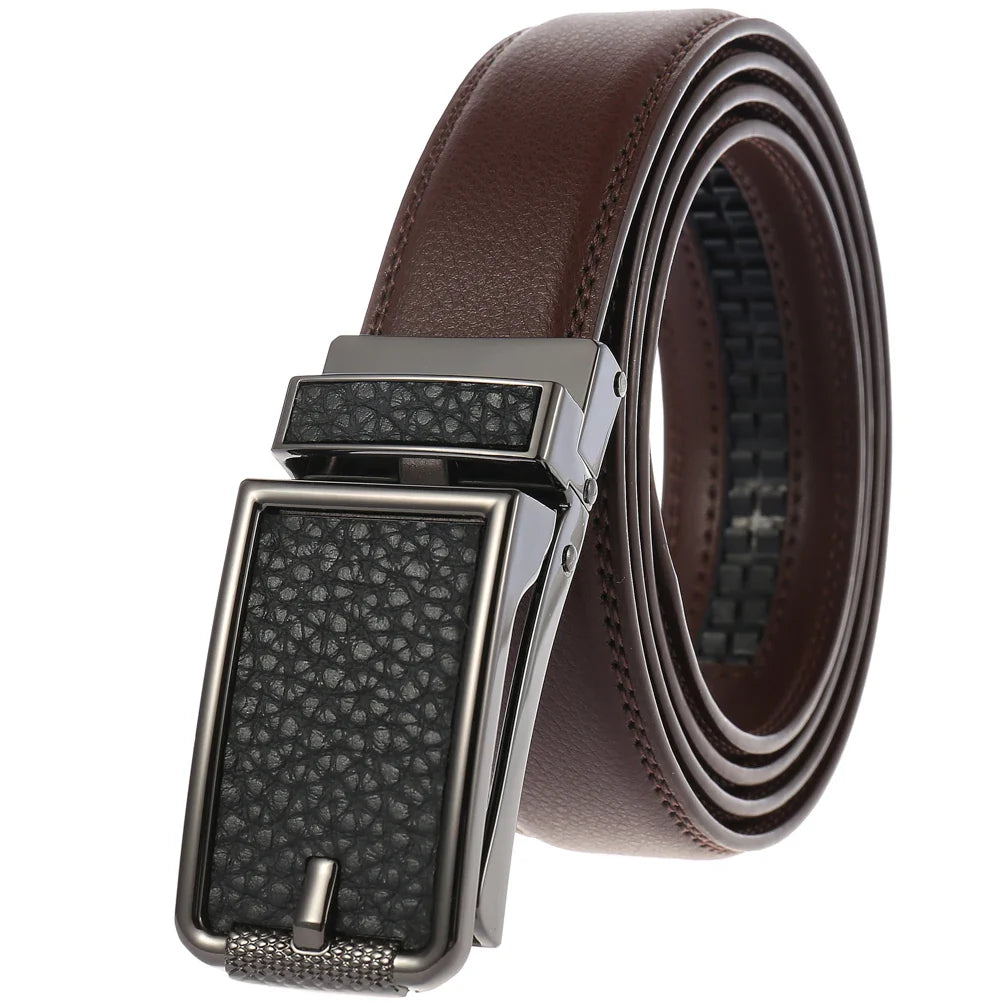 HKM-101267 Adjustable Leather Belt with Metal Buckles for Men - Modern Style and Custom Design