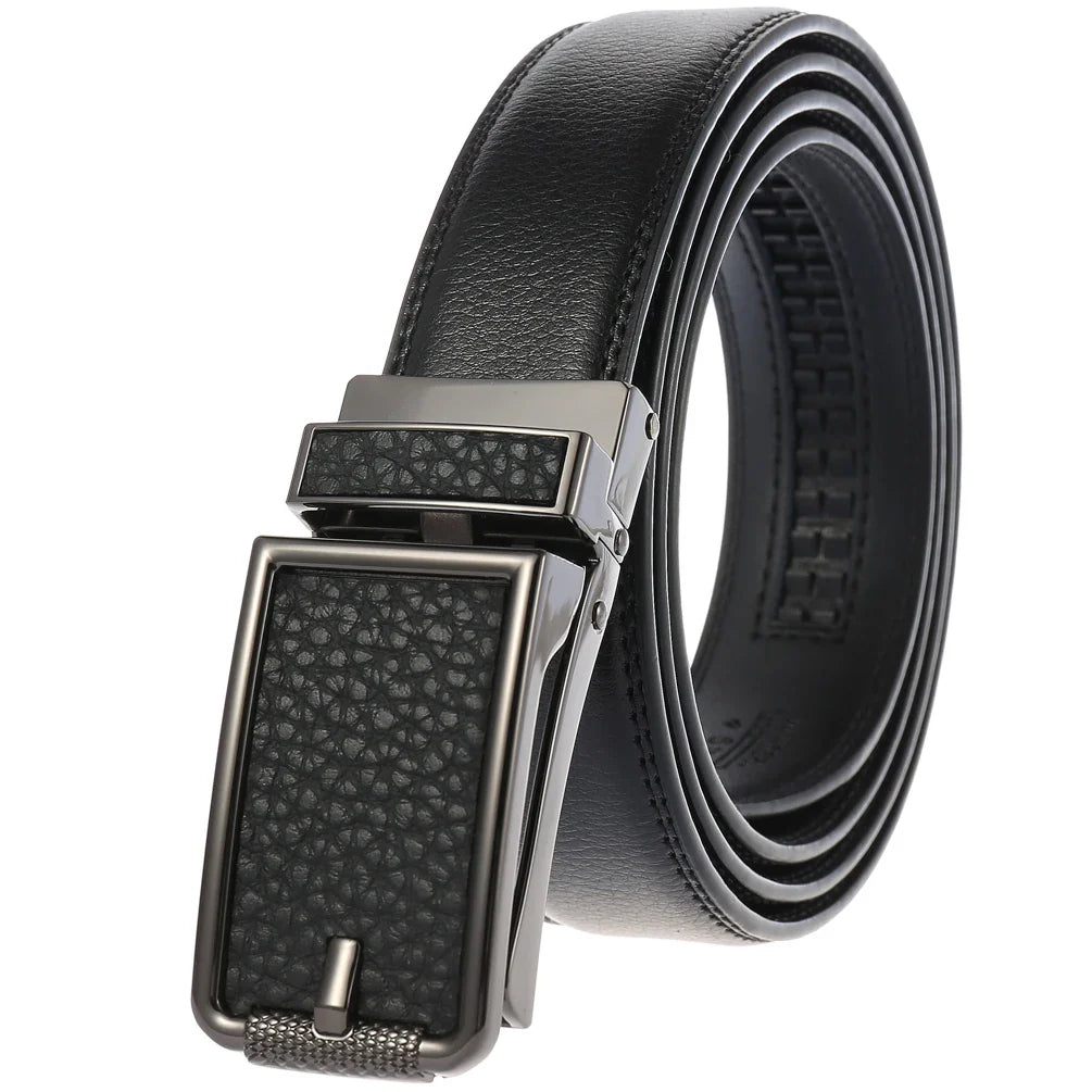 HKM-101267 Adjustable Leather Belt with Metal Buckles for Men - Modern Style and Custom Design
