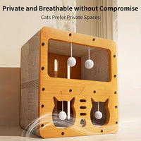 HKM-187347 Wooden Cat House Made from Durable Cardboard - Perfect for Cozy Spaces