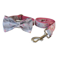 HKM-821011 Ink Painting Cotton Dog Collar and Leash Set with Bow Accessory