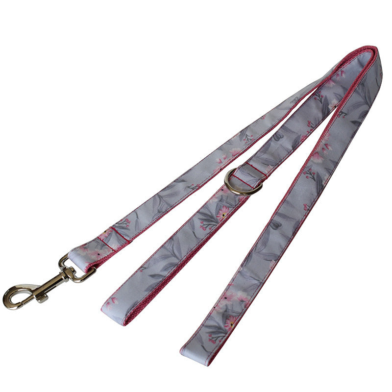 HKM-821011 Ink Painting Cotton Dog Collar and Leash Set with Bow Accessory