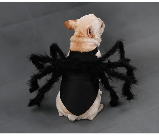 HKM-449235 Plush Spider Costume for Pets ¨C Black Horror Simulation Dress for Dogs and Cats, Size S, M