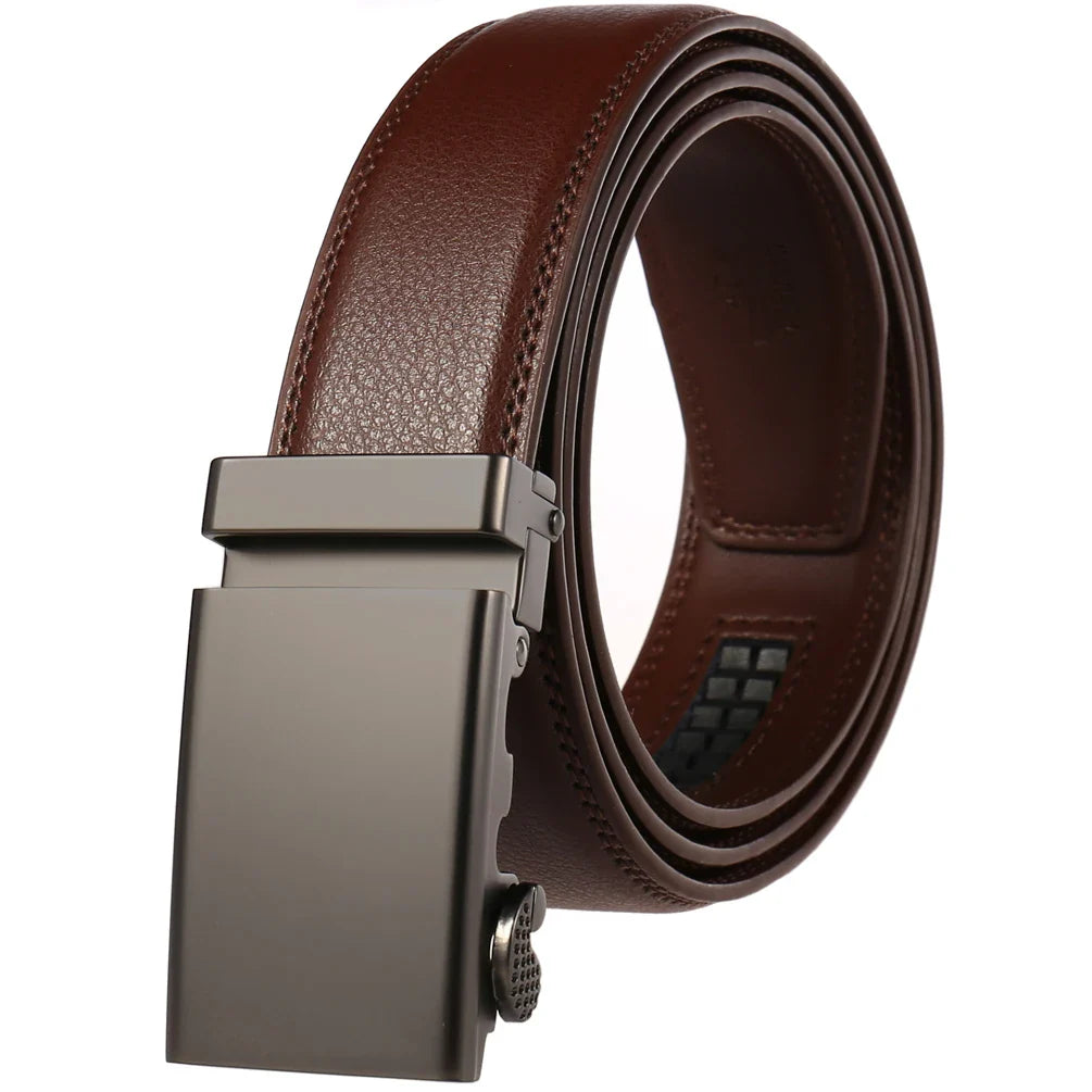 HKM-886547 Adjustable Automatic Leather Belt for Men - Versatile Business and Casual Style, Model LY33-77783-1